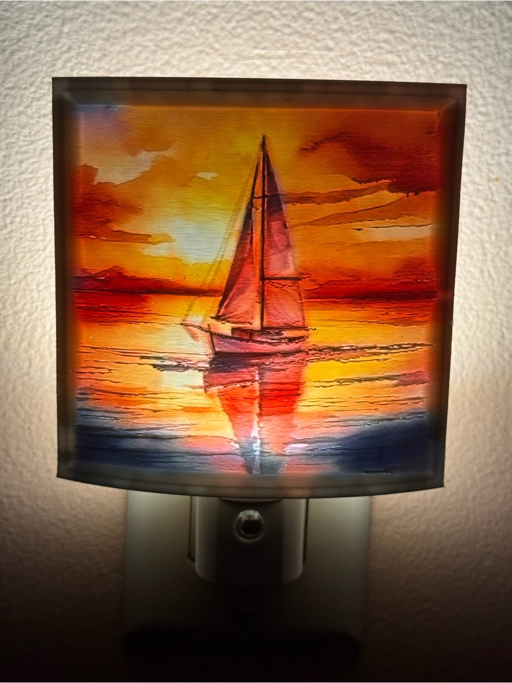 Sailboat Sunset Night Light - Orange & Red Home Art